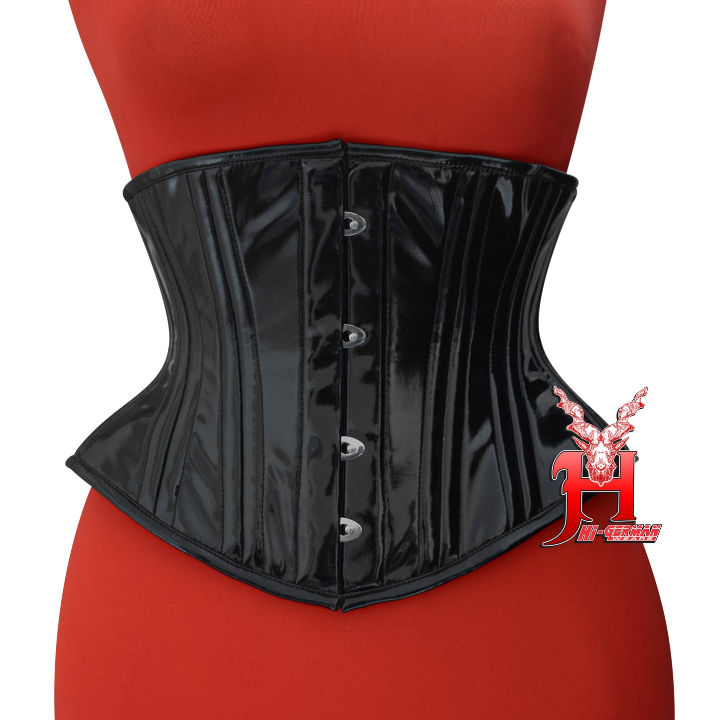 Women’s Underbust Black PVC Corset – Double Steel Boned – Gothic Waist Training