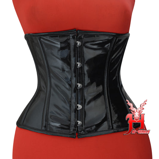 Women’s Underbust Black PVC Corset – Steel Boned Waist Trainer – Gothic Steampunk Waist Shaper | Unterbrust Korsett Schwarz