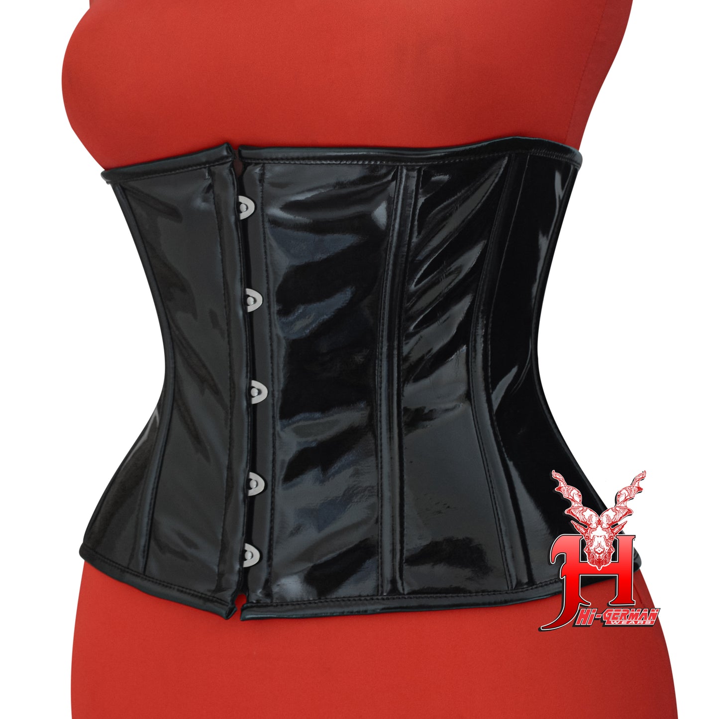 Women’s Underbust Black PVC Corset – Steel Boned Waist Trainer – Gothic Steampunk Waist Shaper | Unterbrust Korsett Schwarz