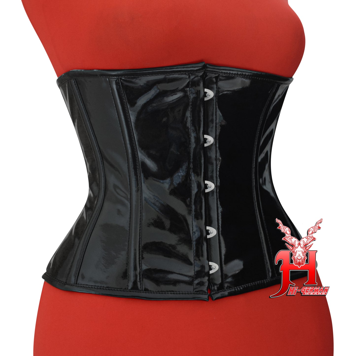 Women’s Underbust Black PVC Corset – Steel Boned Waist Trainer – Gothic Steampunk Waist Shaper | Unterbrust Korsett Schwarz