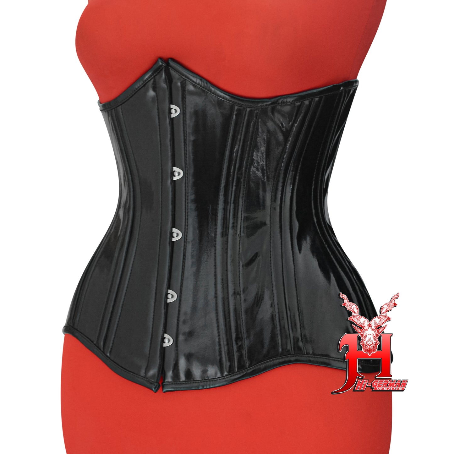 Women’s Underbust Black PVC Corset – Double Steel Boned Waist Trainer – Gothic Steampunk Waist Shaper | Unterbrust Korsett Schwarz