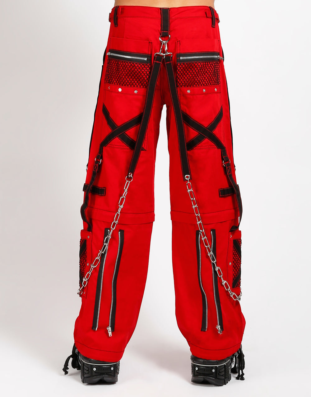 Zip-Off Hose Schwarz Rot – Nieten, Ketten, D-Ringe, Slim Fit Unisex Hose
