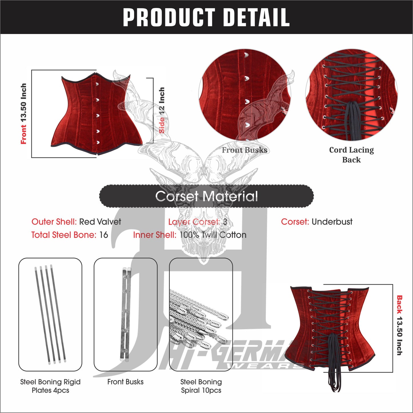 Women’s Red Velvet Underbust Corset – Steel Boned Waist Trainer