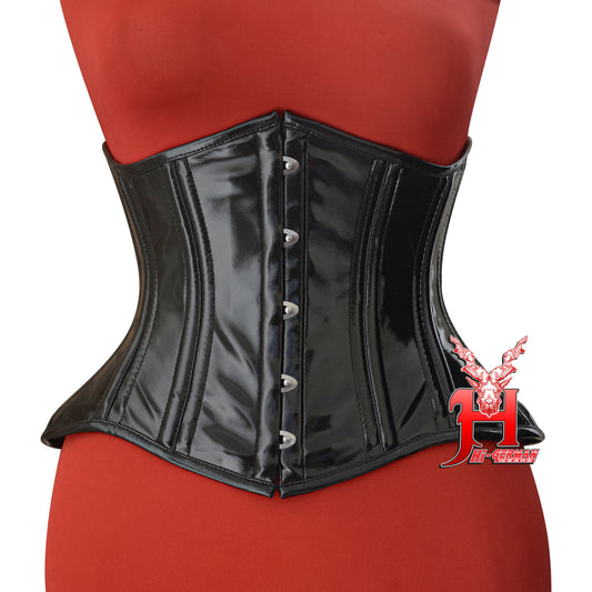 Women’s Underbust Black PVC Corset – Double Steel Boned Waist Trainer – Gothic Steampunk Waist Shaper | Unterbrust Korsett Schwarz