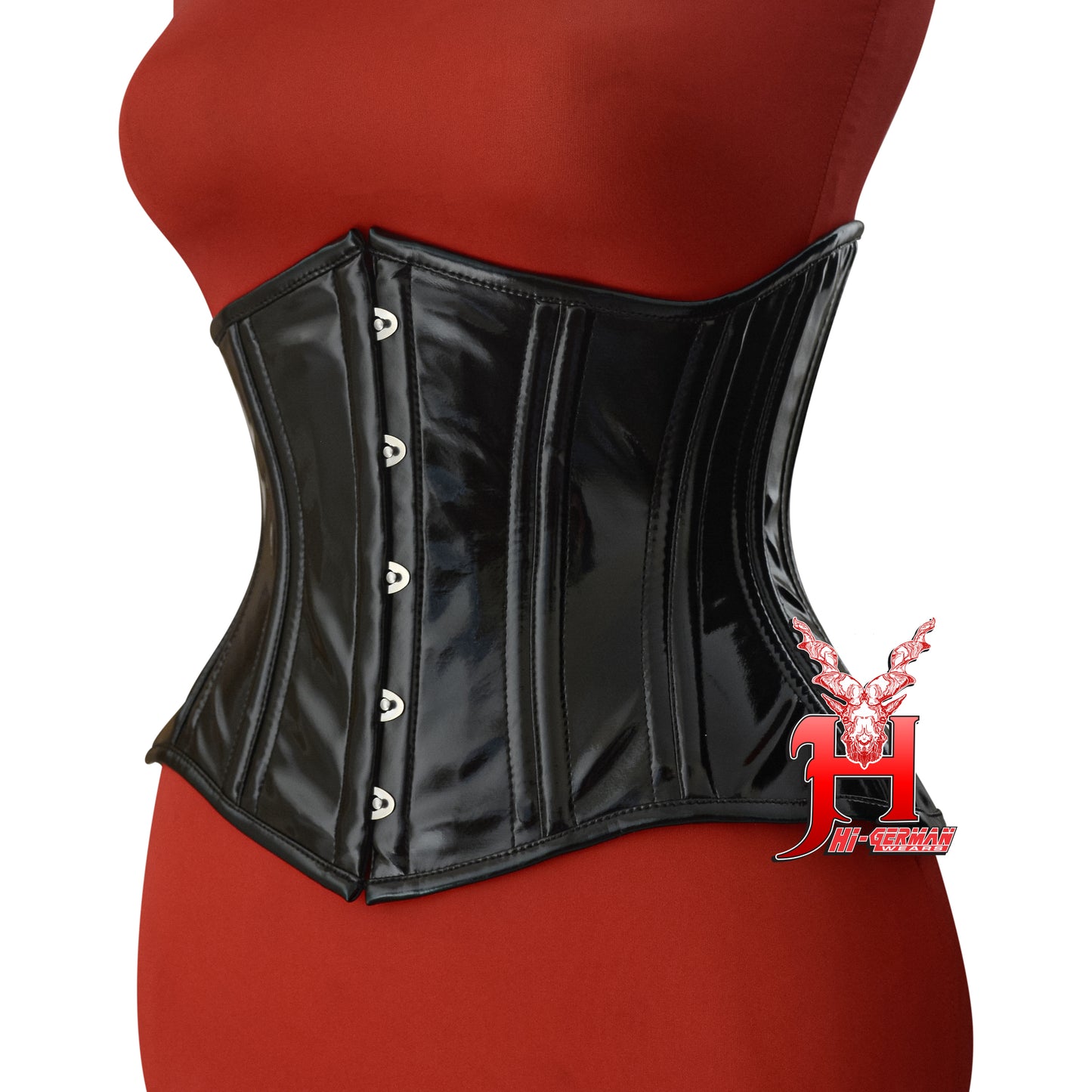 Women’s Underbust Black PVC Corset – Double Steel Boned Waist Trainer – Gothic Steampunk Waist Shaper | Unterbrust Korsett Schwarz