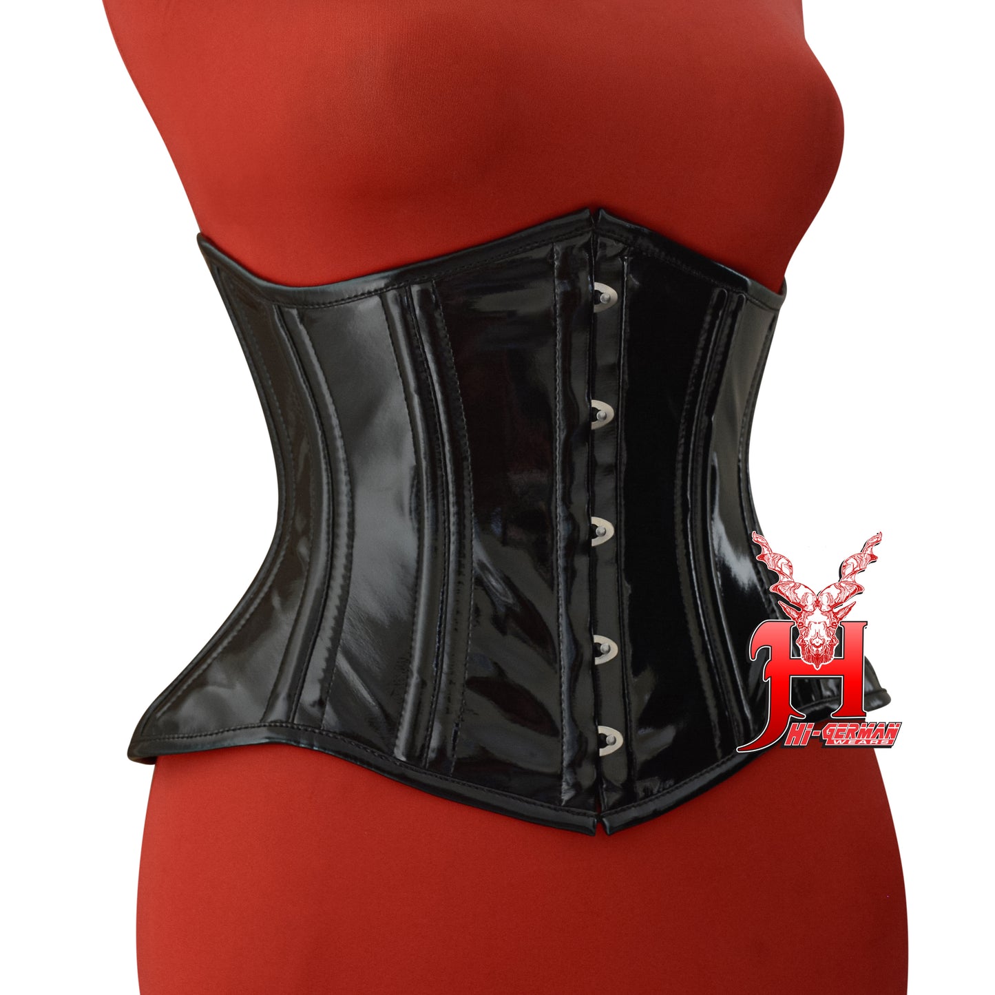 Women’s Underbust Black PVC Corset – Double Steel Boned Waist Trainer – Gothic Steampunk Waist Shaper | Unterbrust Korsett Schwarz