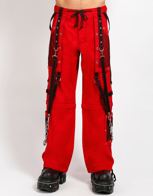 Zip-Off Hose Schwarz Rot – Nieten, Ketten, D-Ringe, Slim Fit Unisex Hose