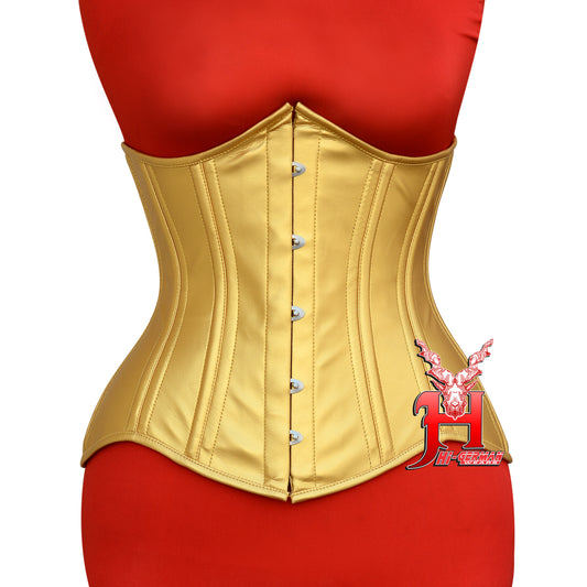 Women's Heavy Duty Steel Boned Underbust Waist Training Yellow / Gold Faux Leather Corset