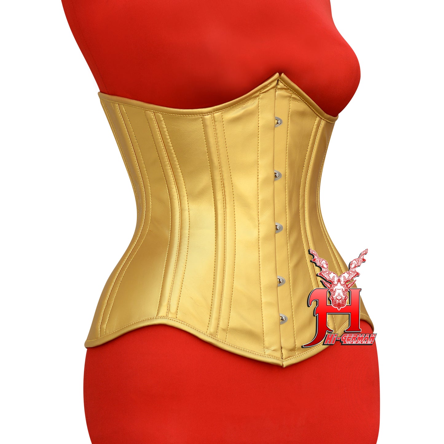 Women's Heavy Duty Steel Boned Underbust Waist Training Yellow / Gold Faux Leather Corset