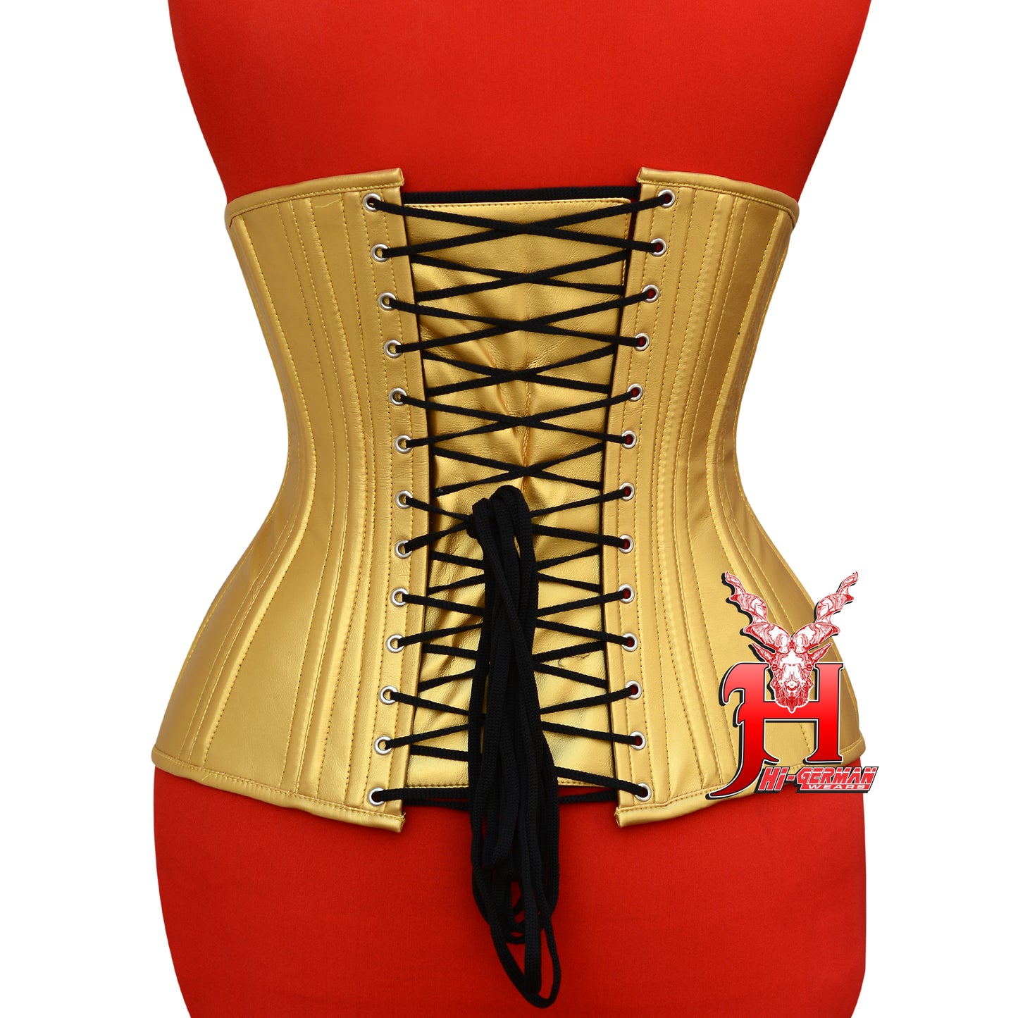 Women's Heavy Duty Steel Boned Underbust Waist Training Yellow / Gold Faux Leather Corset