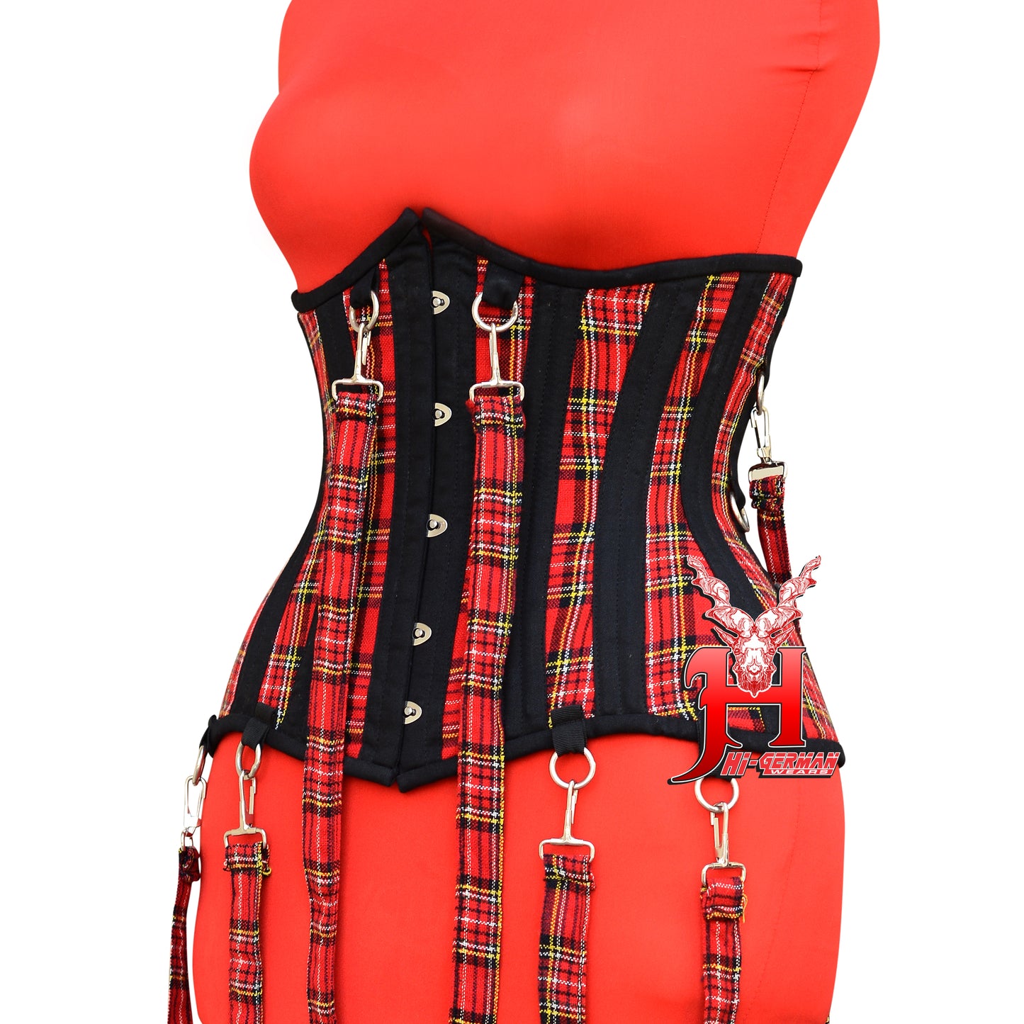 Damen Korsett – Red Tartan Steampunk Victorian Corset / Steel Boned Cotton
