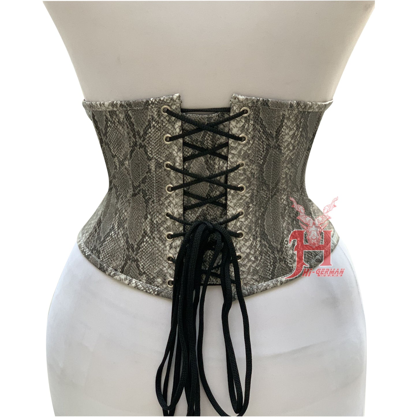 Unterbrustkorsett Damen – Waist Trainer Corsage Steel Boned Schwarz Kunstleder Top / Underbust Corset