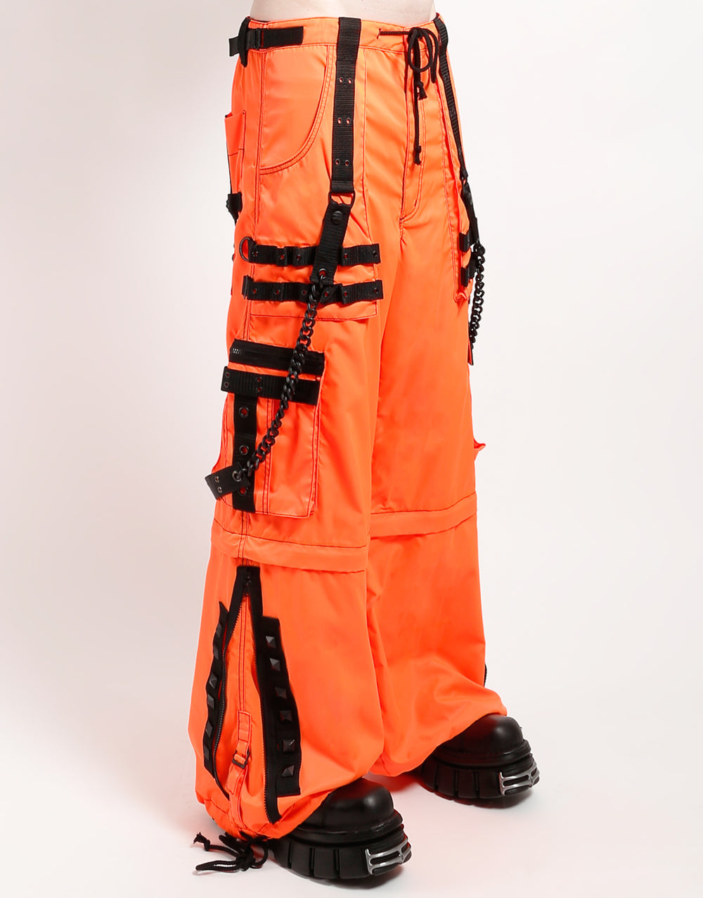 SPACE OUT Hose Neon Orange – Gothic Techwear Hose Unisex mit Trägern & Taschen