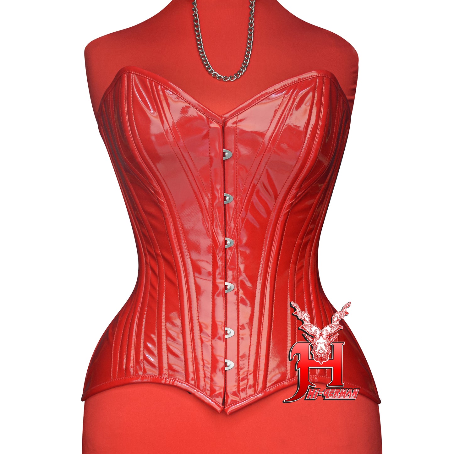 Women’s Overbust Red PVC Double Steel Boned Corset | Overbust Korsett Rot