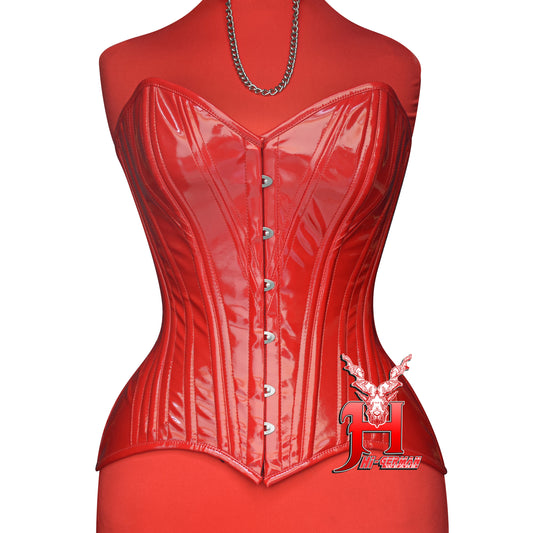 Women’s Overbust Red PVC Double Steel Boned Corset | Overbust Korsett Rot