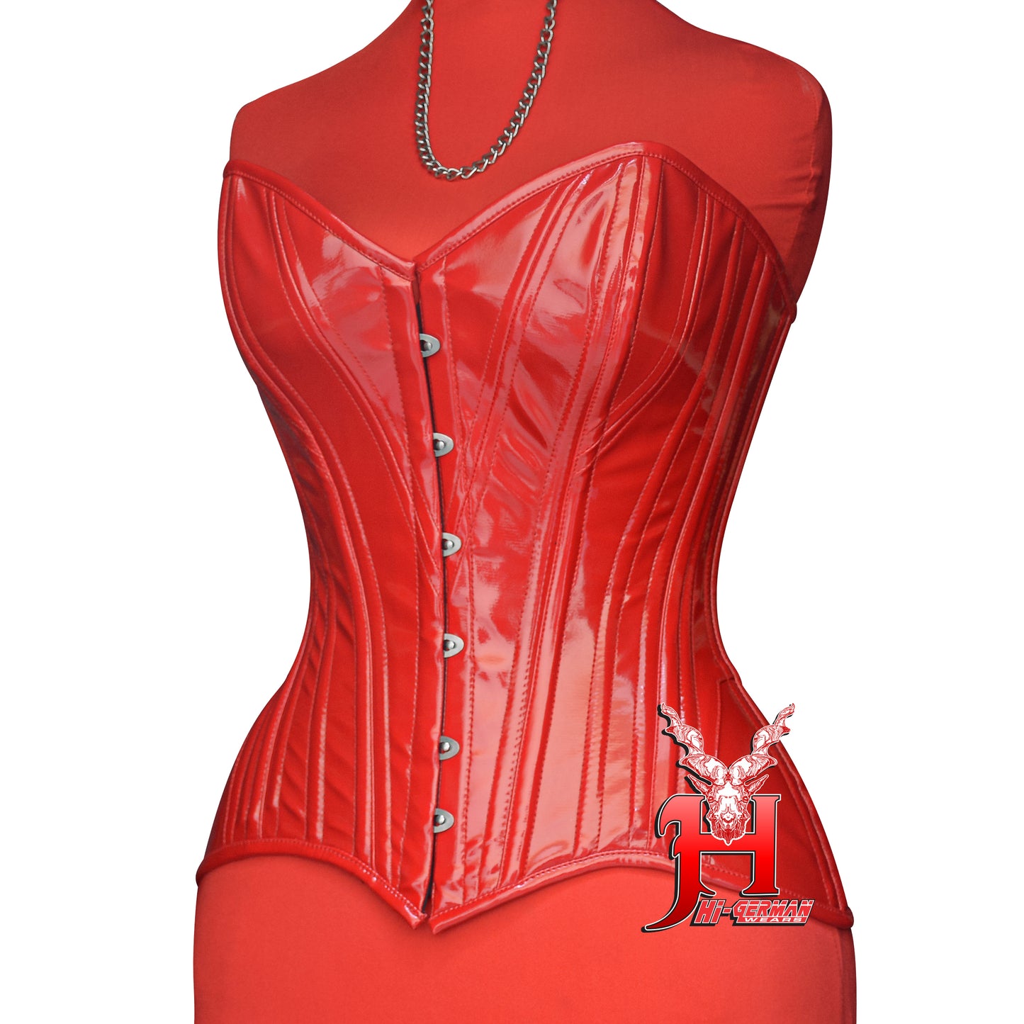 Women’s Overbust Red PVC Double Steel Boned Corset | Overbust Korsett Rot