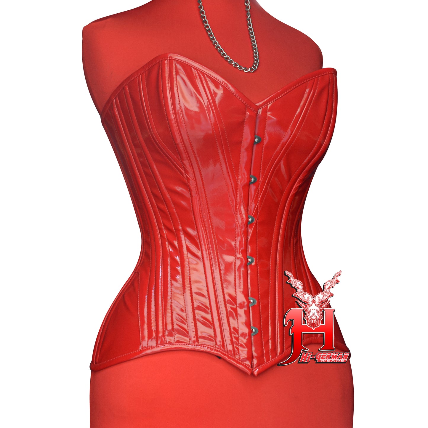Women’s Overbust Red PVC Double Steel Boned Corset | Overbust Korsett Rot