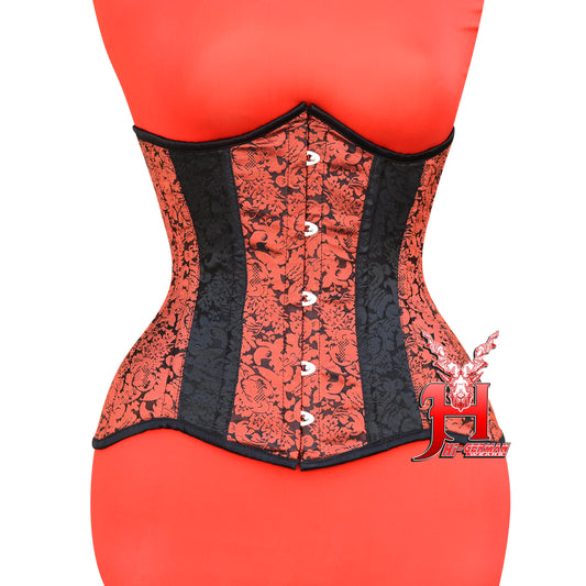 Underbust Black & Red Brocade Korsett Damen – Double Steel Boned Curvy Waist Trainer