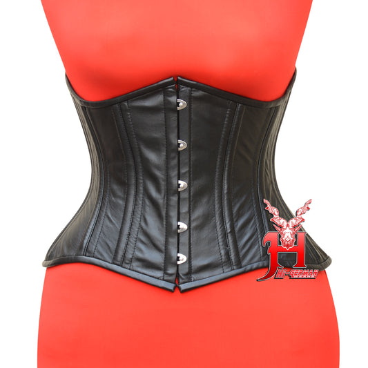 Women's Underbust Double Steel Boned Black Leather Waist Trainer Gothic Corsets