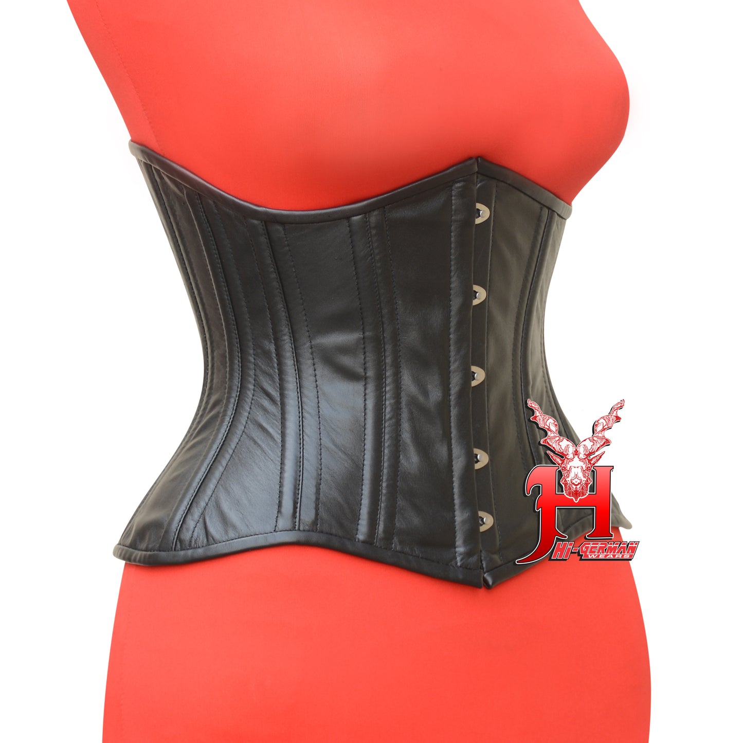 Women's Underbust Double Steel Boned Black Leather Waist Trainer Gothic Corsets