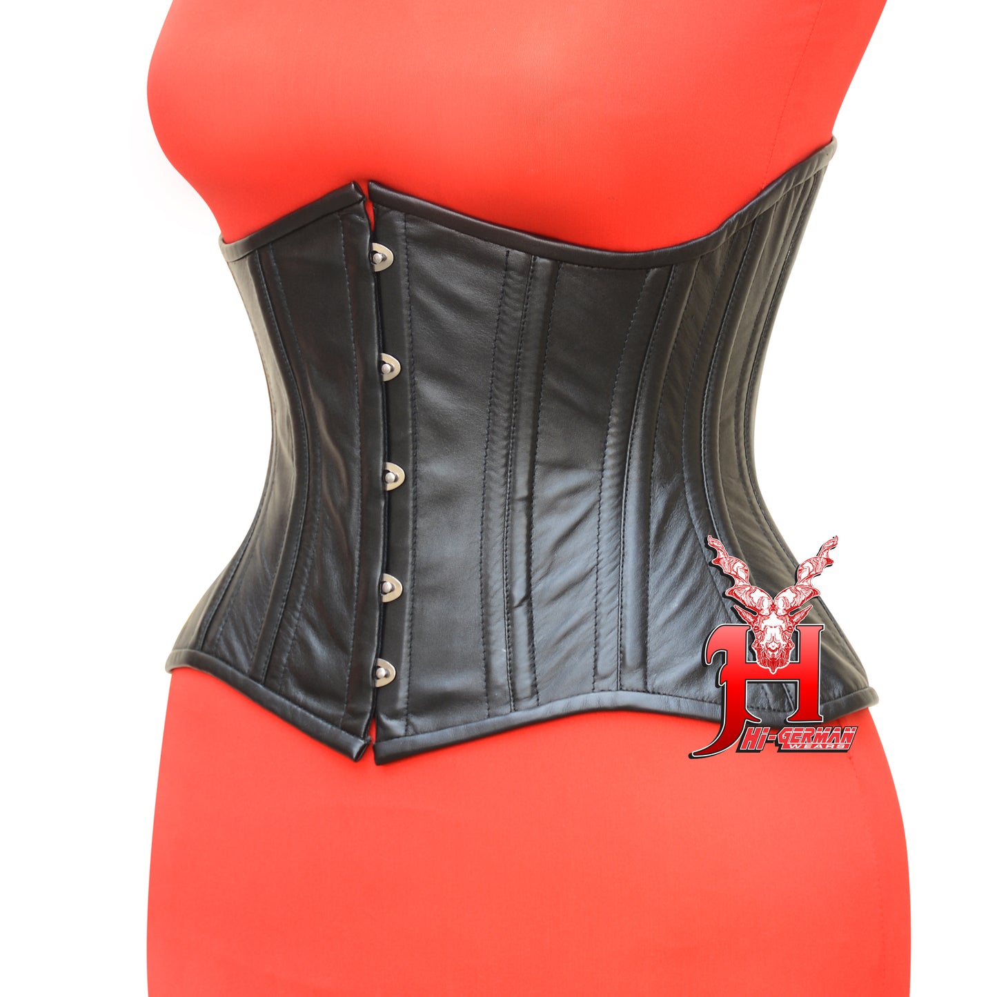 Women's Underbust Double Steel Boned Black Leather Waist Trainer Gothic Corsets