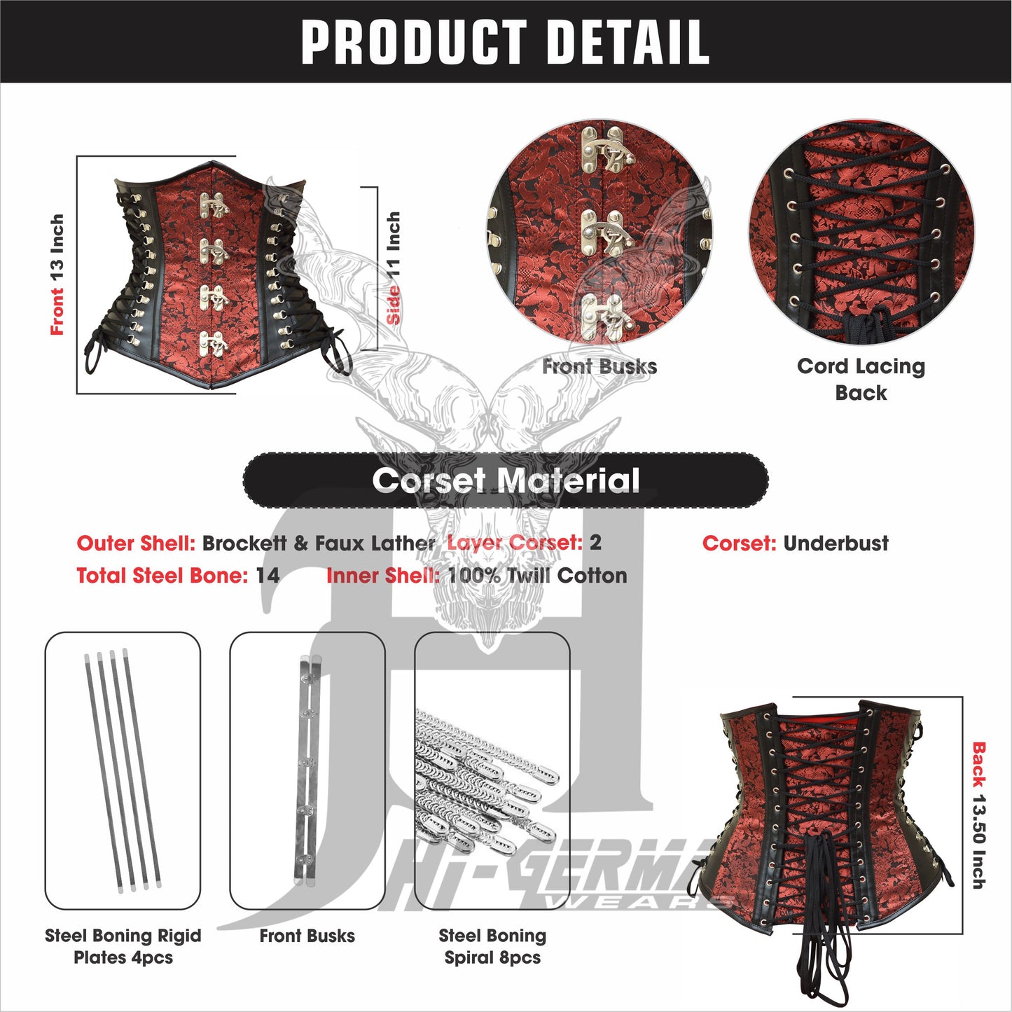 Steel Boned Underbust Steampunk Korsett Damen – Hourglass Body Shaper Black & Red