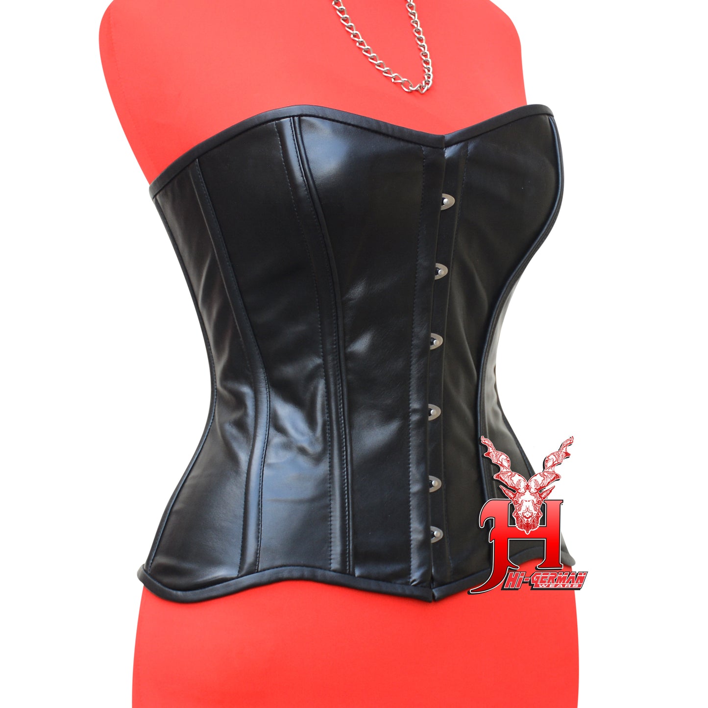 Women's Vollbrust Corsage Schwarz Leder Korsett Gothic Overbust Leather Corsets