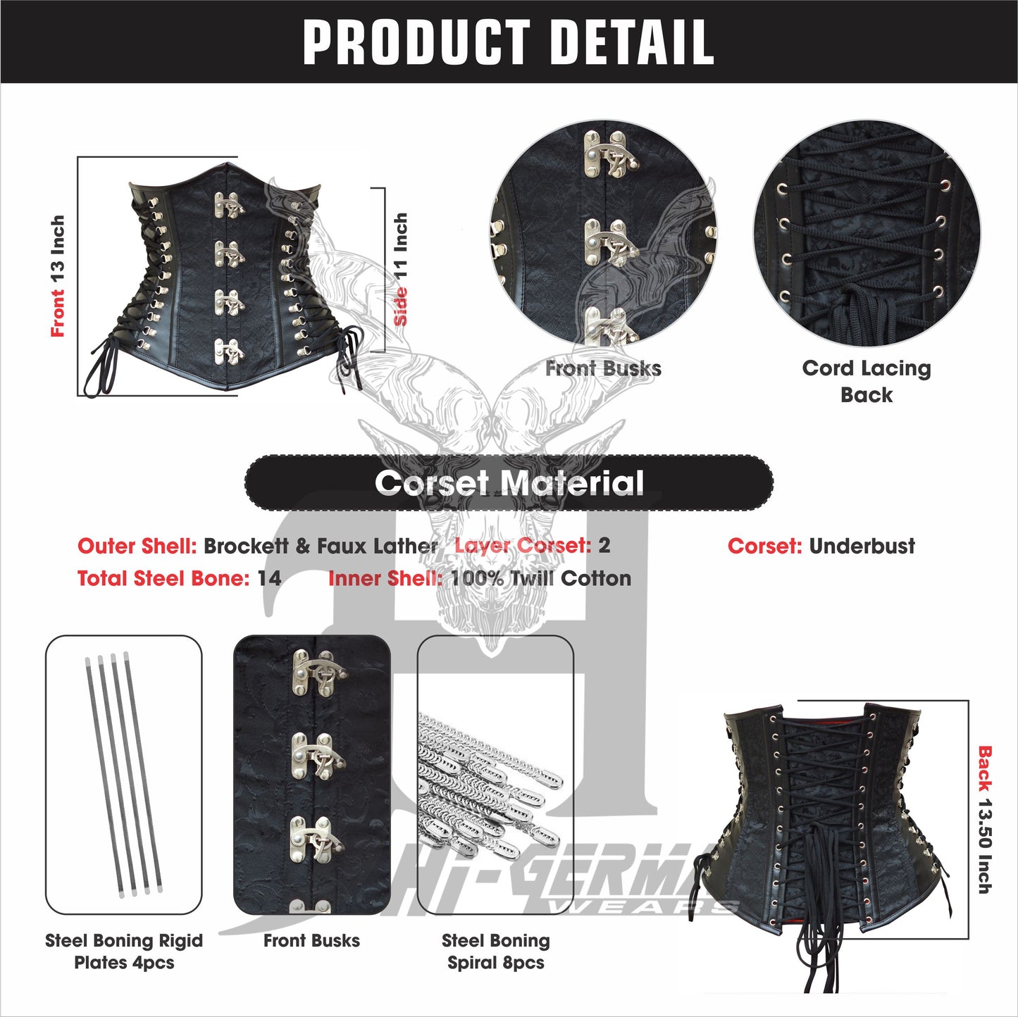 Steel Boned Underbust Steampunk Korsett Damen – Hourglass Body Shaper Black & Red