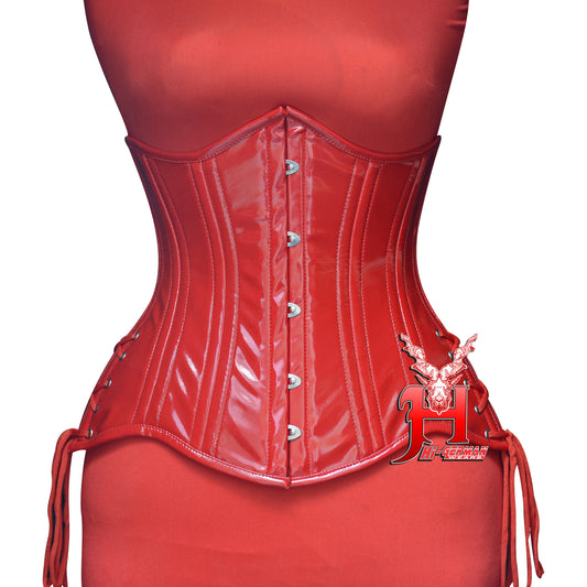 Women’s Underbust Red PVC Double Steel Boned Corset with Side Laces | Unterbrust Korsett Rot