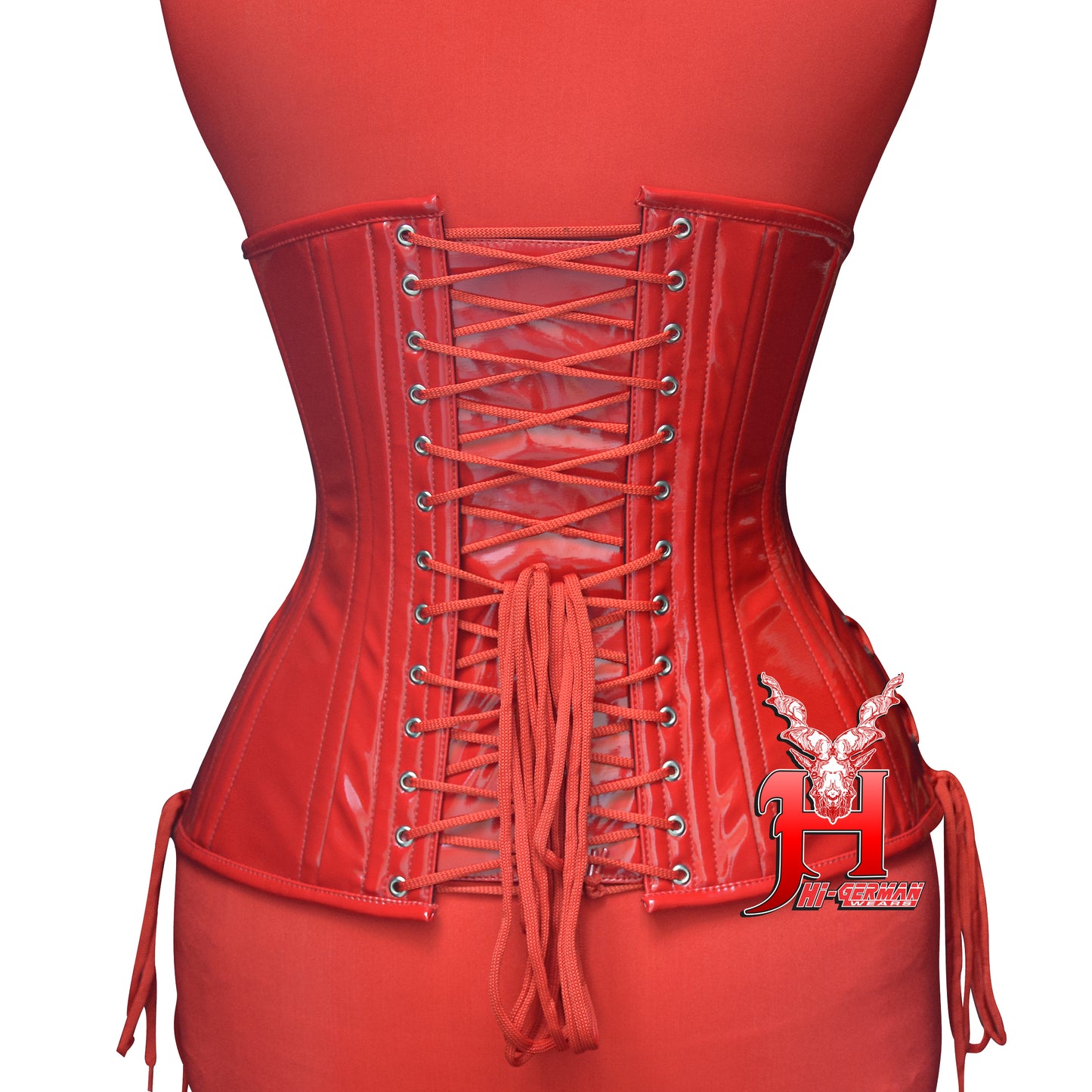 Women’s Underbust Red PVC Double Steel Boned Corset with Side Laces | Unterbrust Korsett Rot