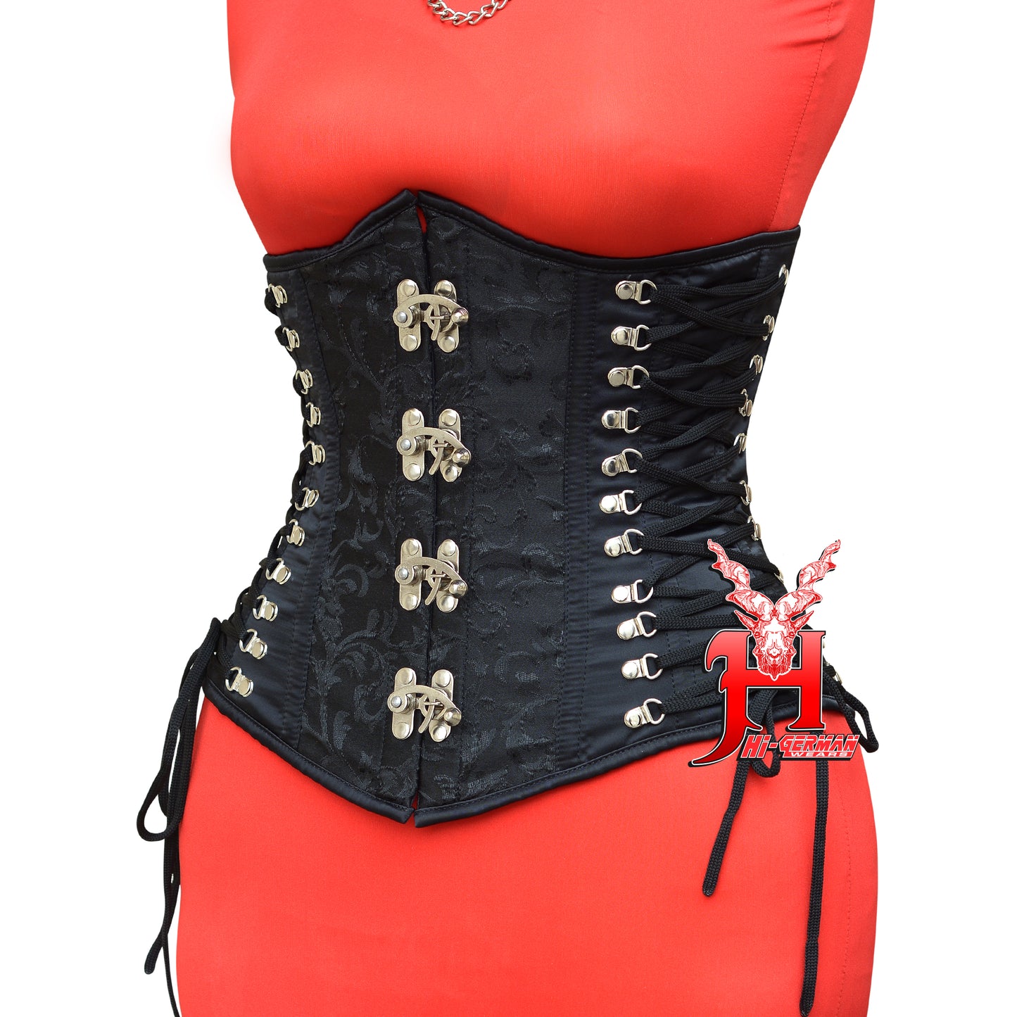 Underbust Black Brocade Corset for Women – Steel Boned with Front Claps & Side Laces Gothic Waist Trainer / Unterbrust Korsett Damen