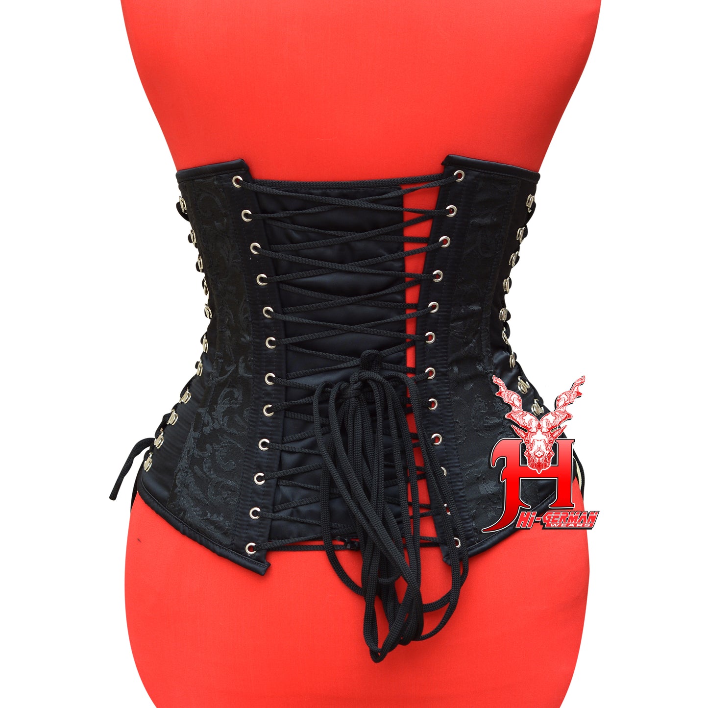 Underbust Black Brocade Corset for Women – Steel Boned with Front Claps & Side Laces Gothic Waist Trainer / Unterbrust Korsett Damen