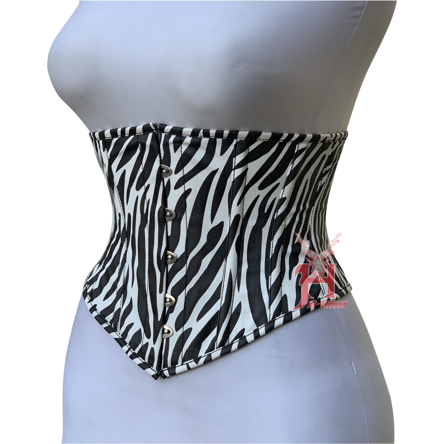 Unterbrustkorsett Damen – Black Faux Leather Underbust Corset / Steel-Boned Waist Trainer