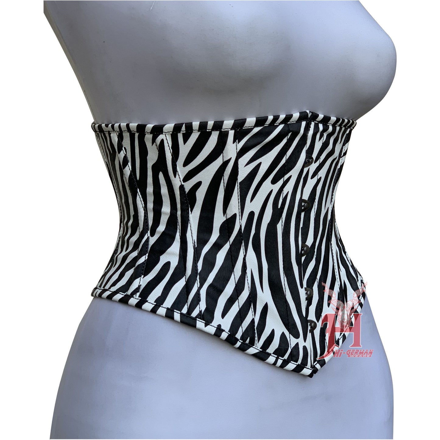Unterbrustkorsett Damen – Black Faux Leather Underbust Corset / Steel-Boned Waist Trainer
