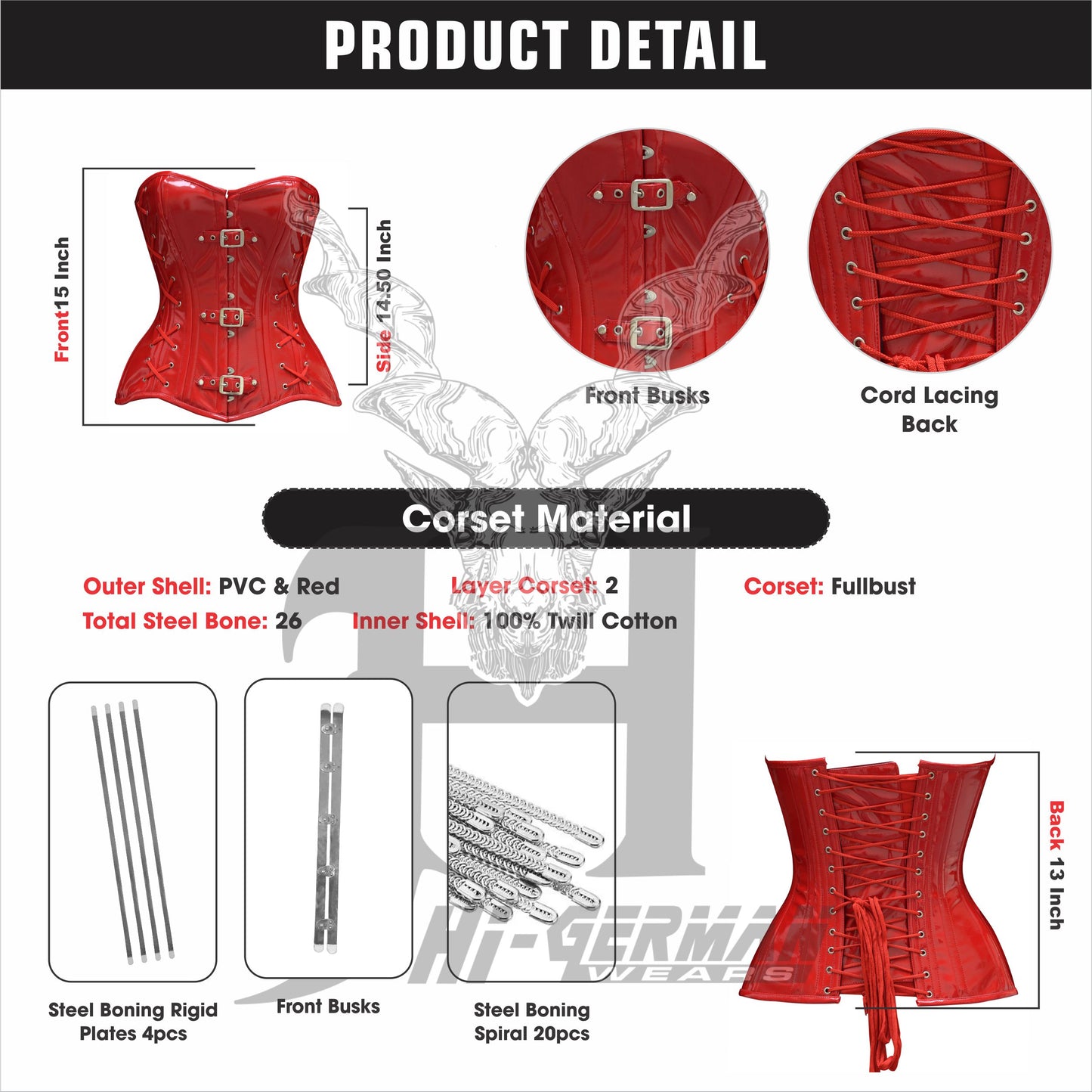 Women’s Red PVC Corset – Gothic Waist Trainer – Steel Boned | Rotes PVC Korsett Gothic