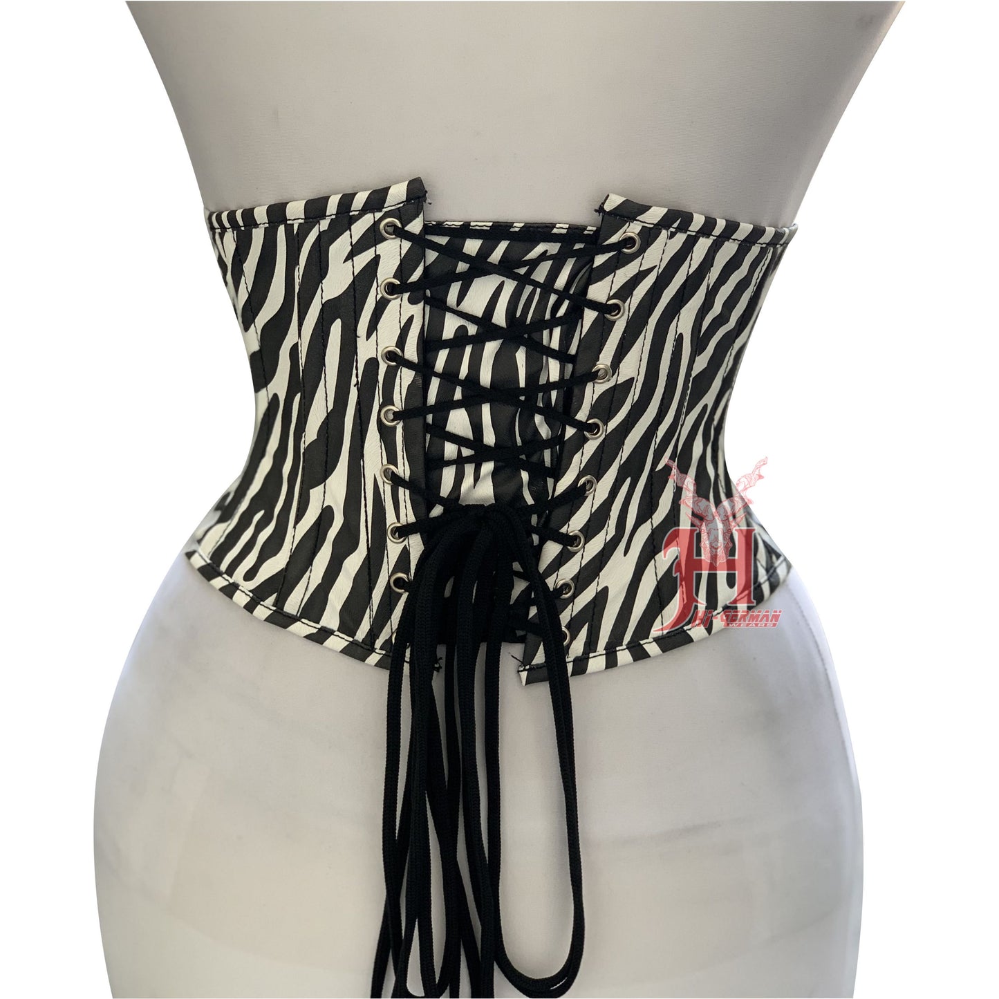 Unterbrustkorsett Damen – Black Faux Leather Underbust Corset / Steel-Boned Waist Trainer