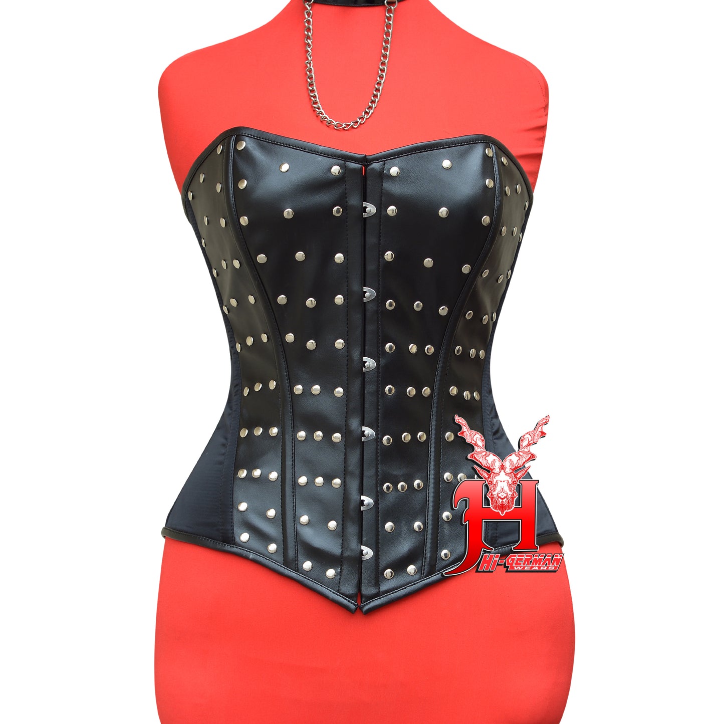 Overbust Korsett Damen – Heavy Duty Steel Boned Black Faux & Satin Corset / Waist Training