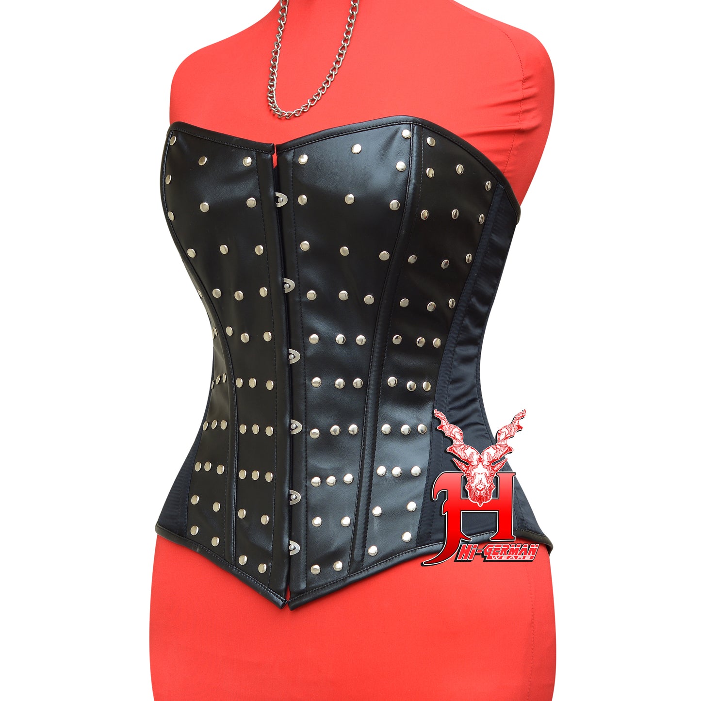 Overbust Korsett Damen – Heavy Duty Steel Boned Black Faux & Satin Corset / Waist Training