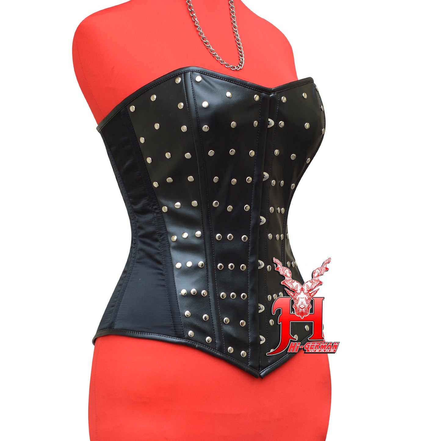 Overbust Korsett Damen – Heavy Duty Steel Boned Black Faux & Satin Corset / Waist Training