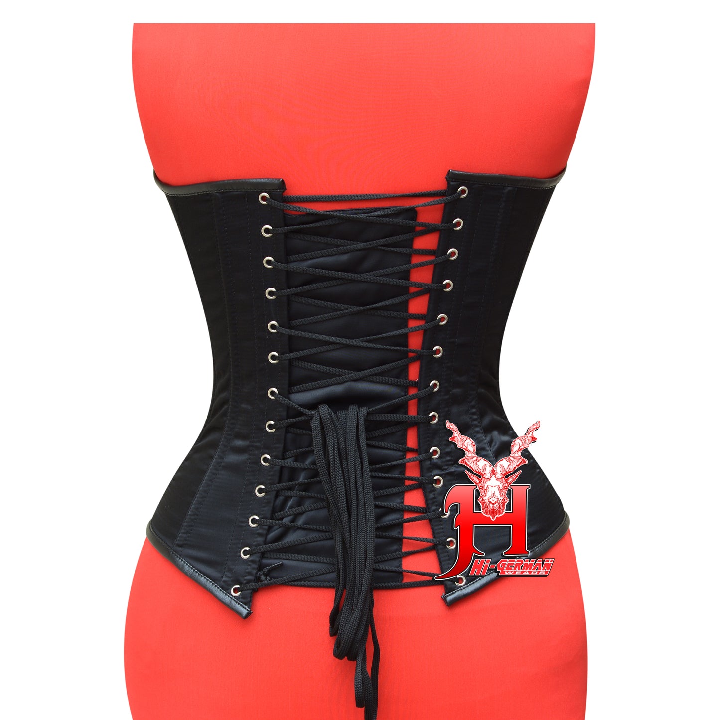 Overbust Korsett Damen – Heavy Duty Steel Boned Black Faux & Satin Corset / Waist Training