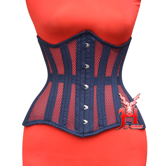 Underbust Black Cotton Gray Mesh Corset for Women – Double Steel Boned Gothic Waist Trainer / Unterbrust Korsett Damen