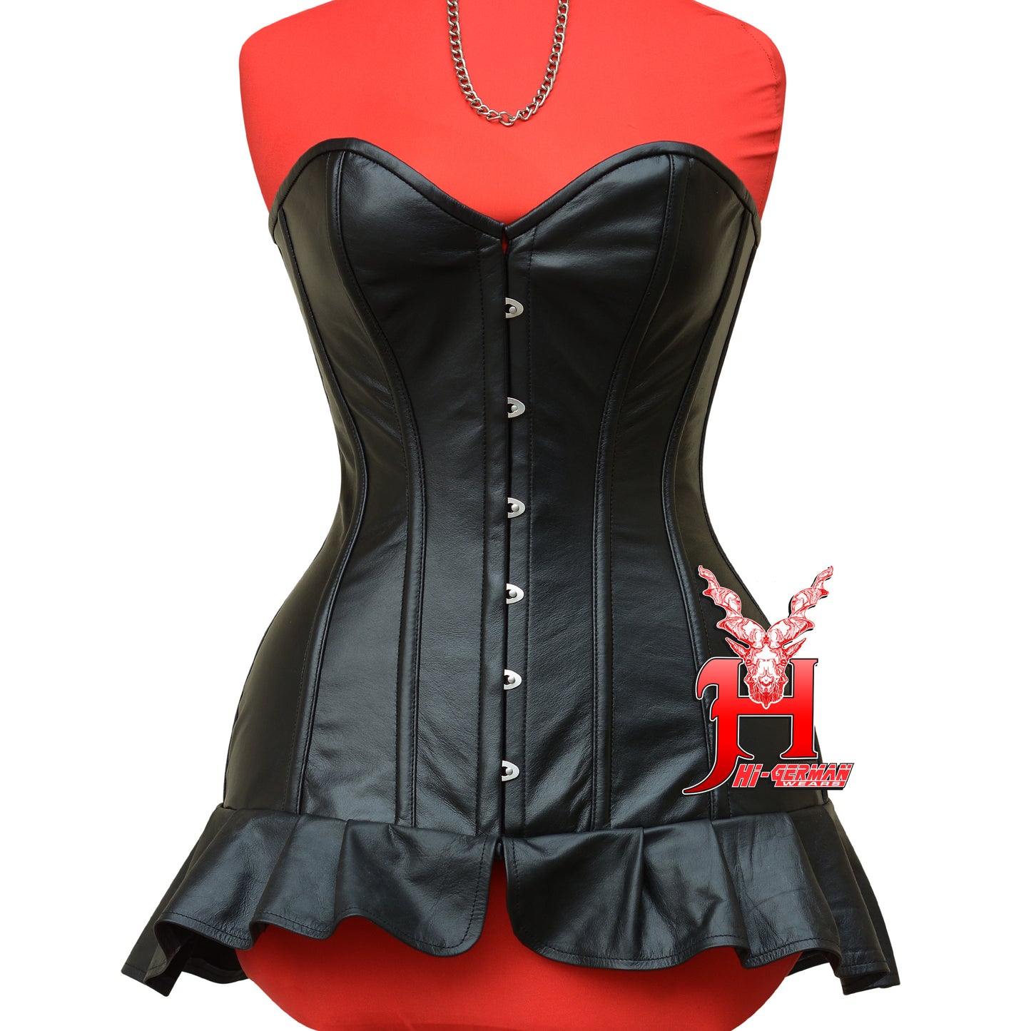 Women's Vollbrustkorsett Schwarz Leder Schnürkorsett mit Träger Gothic Corset Top