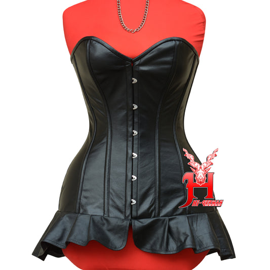 Women's Vollbrustkorsett Schwarz Leder Schnürkorsett mit Träger Gothic Corset Top