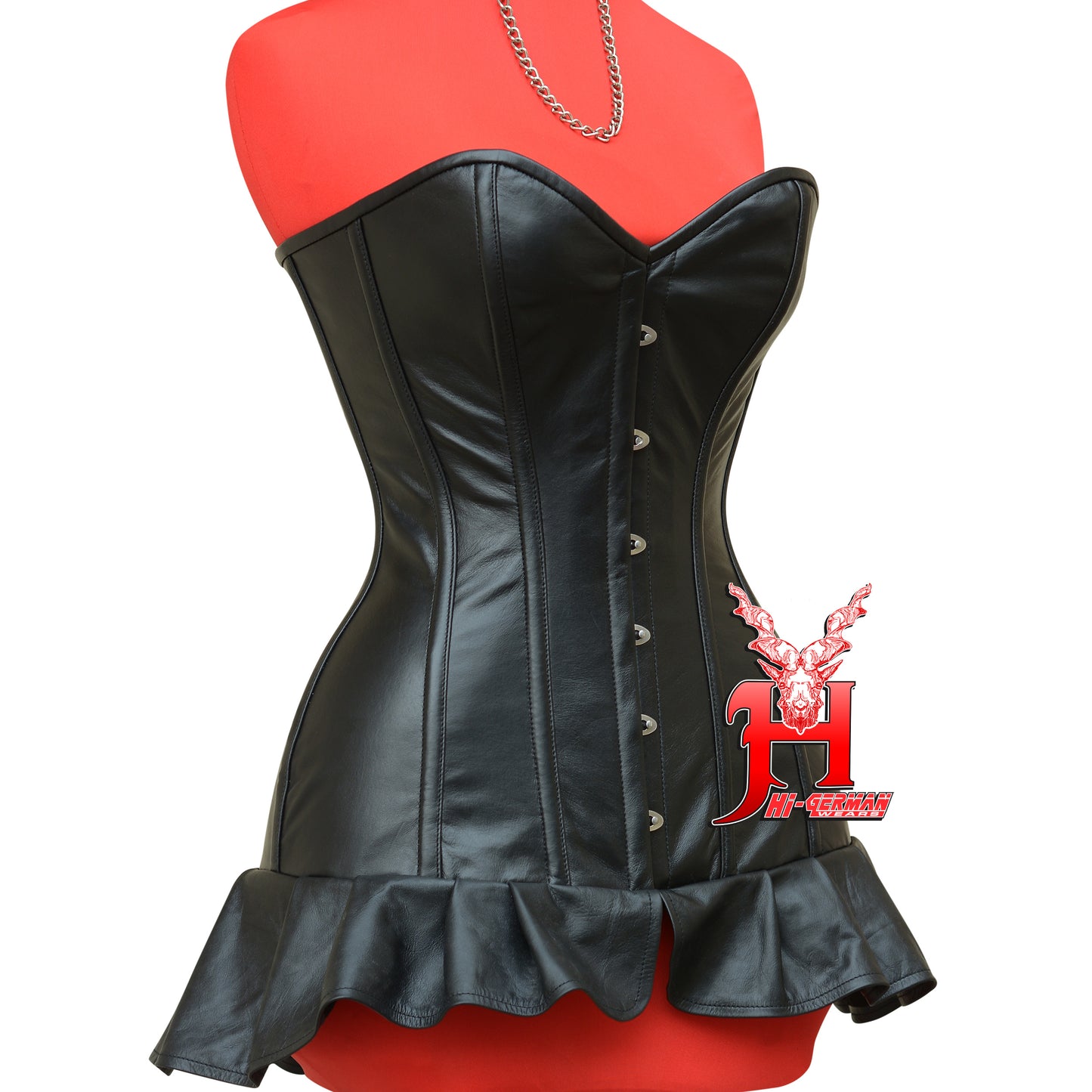 Women's Vollbrustkorsett Schwarz Leder Schnürkorsett mit Träger Gothic Corset Top