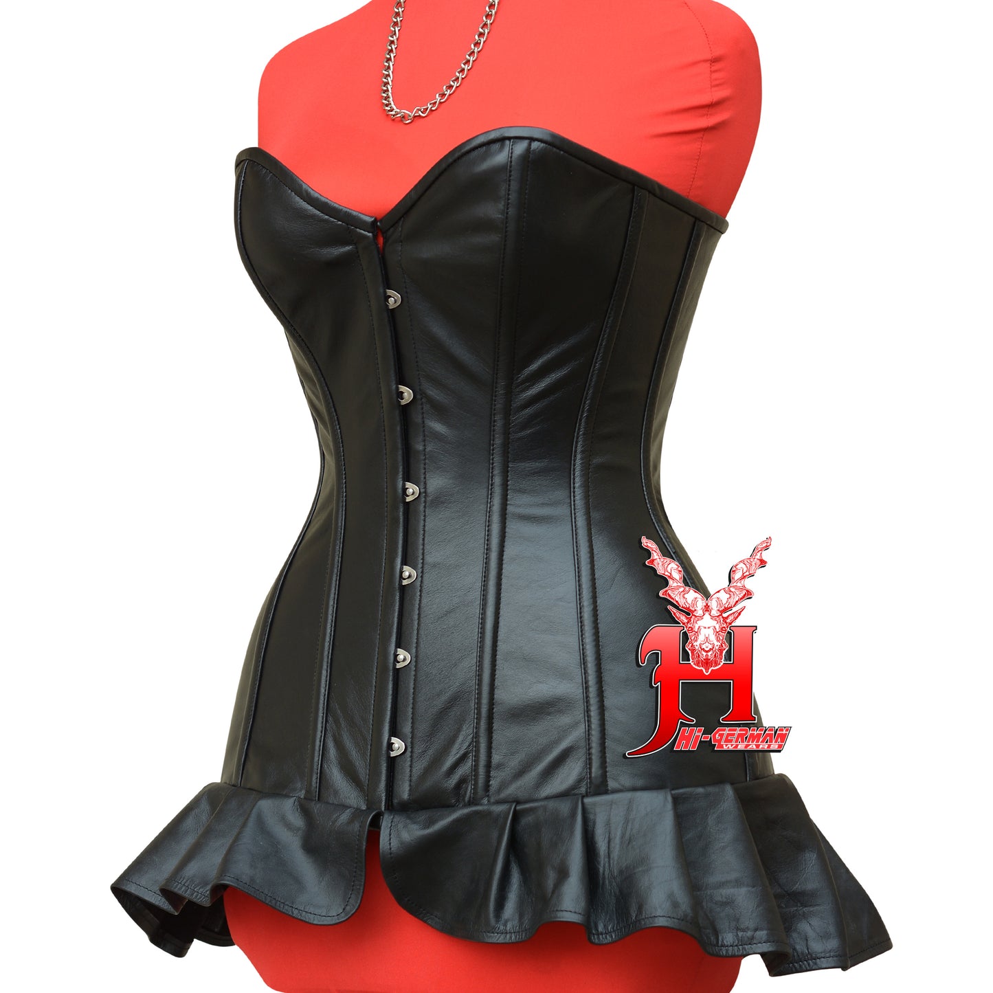 Women's Vollbrustkorsett Schwarz Leder Schnürkorsett mit Träger Gothic Corset Top