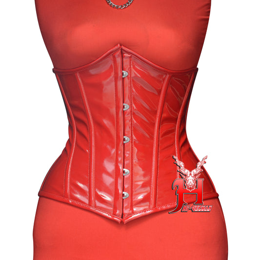Women’s Underbust Red PVC Steel Boned Corset | Unterbrust Korsett Rot