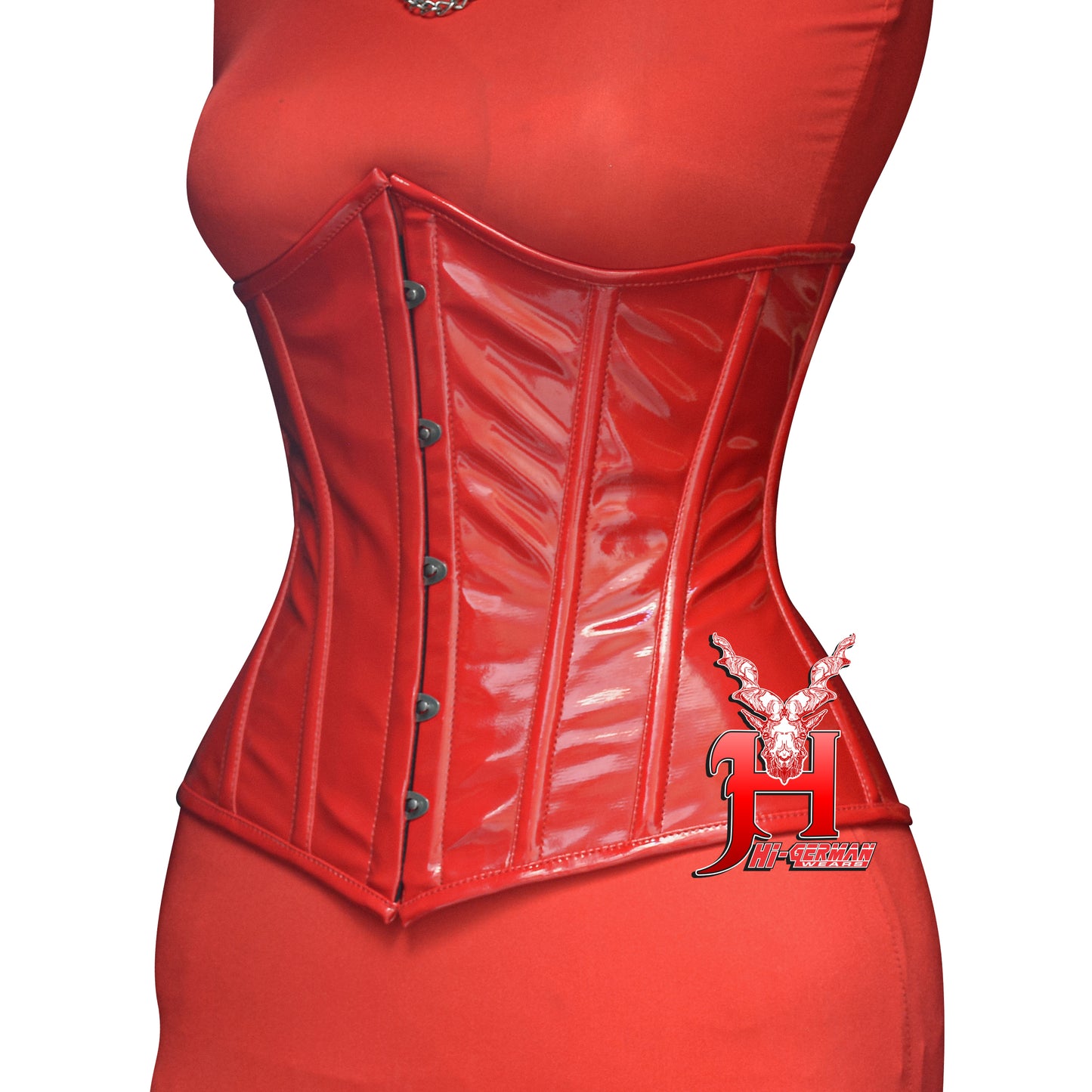 Women’s Underbust Red PVC Steel Boned Corset | Unterbrust Korsett Rot