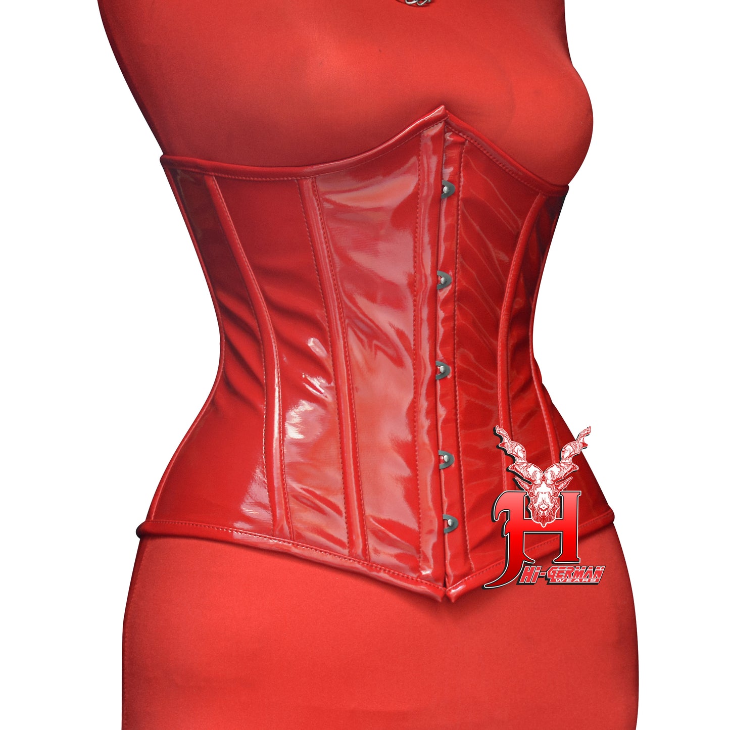Women’s Underbust Red PVC Steel Boned Corset | Unterbrust Korsett Rot