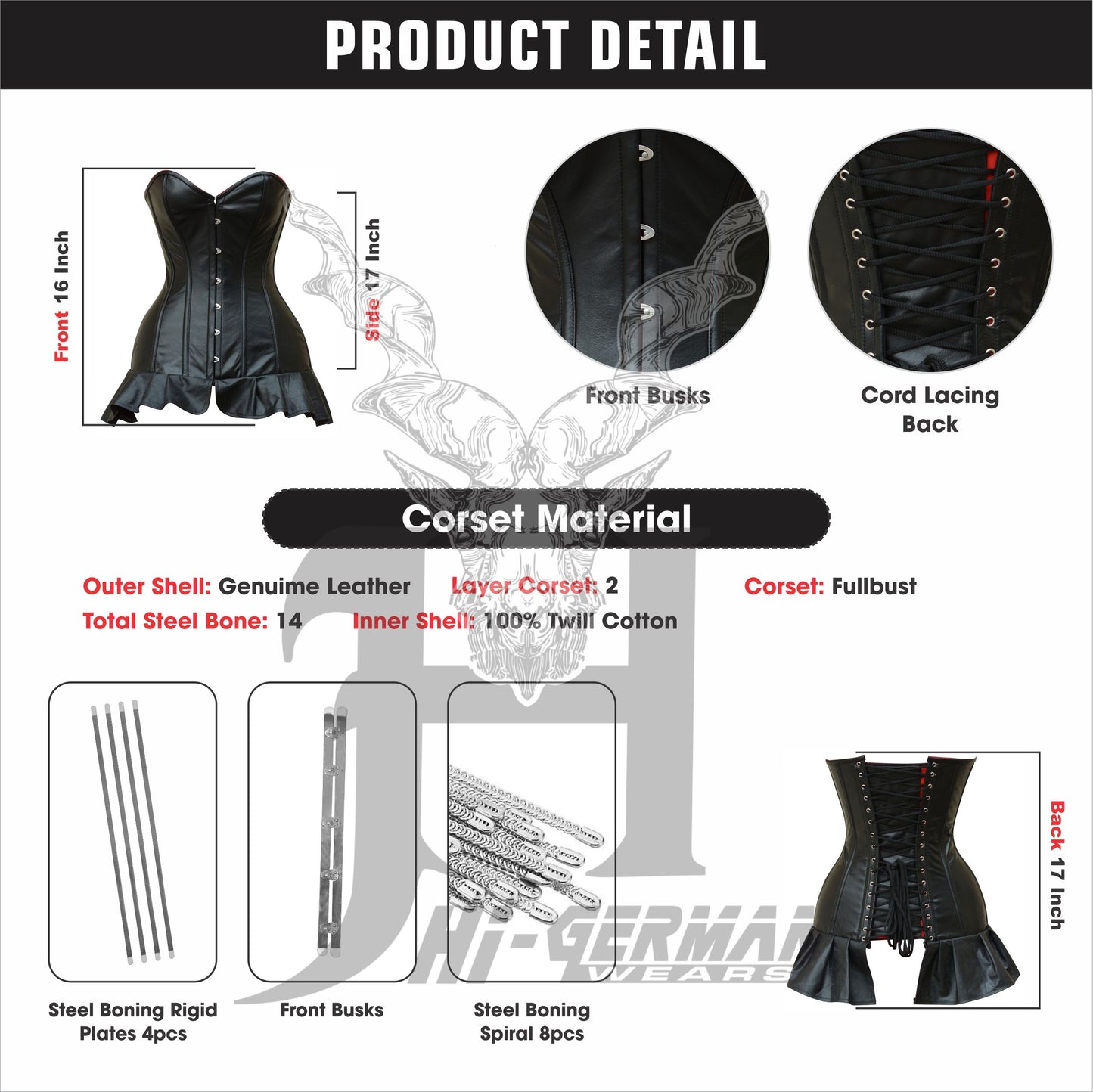 Women's Vollbrustkorsett Schwarz Leder Schnürkorsett mit Träger Gothic Corset Top