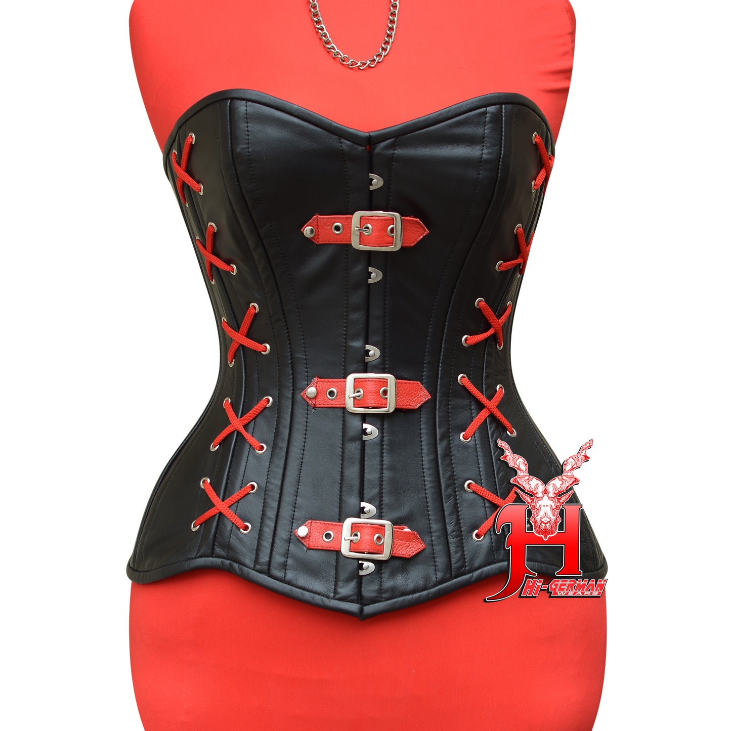 Women's Vollbrust Corsage Schwarz Leder Korsett Gothic Overbust Black Leather Corsets